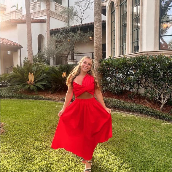 Anna Grace Dresses & Skirts - Red cutout midi dress